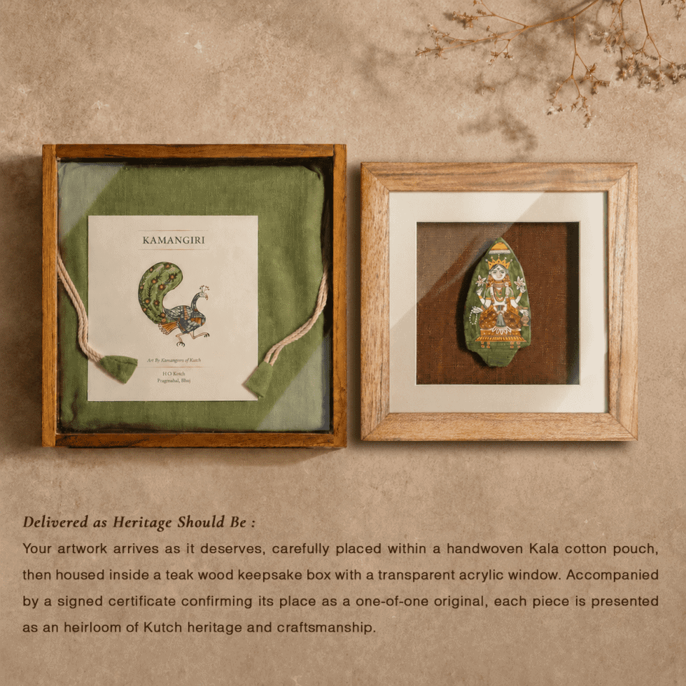 Kutch heritage artwork in wooden display box with certificate.