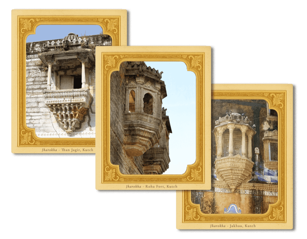 Historic Kutch jharokhas showcasing traditional architecture and craftsmanship.
