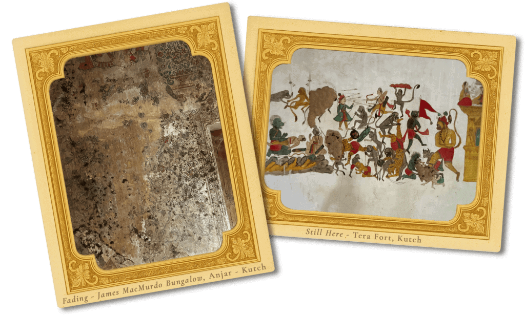 Fading ancient wall painting from James MacMurdo Bungalow, Anjar, Kutch.